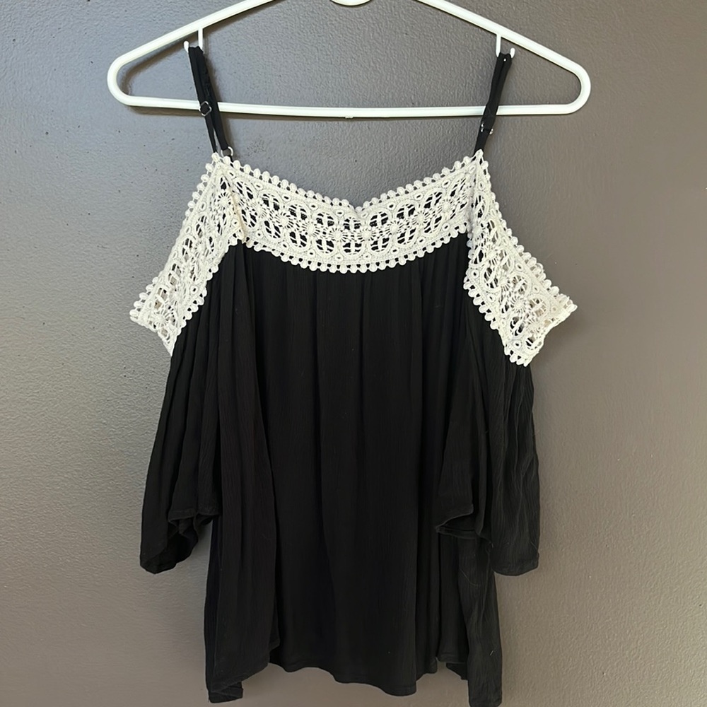 Black and white, lace off the shoulder top, target, XL, fits smaller